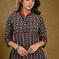 Black And Red Ajrakh Combination Top with Maroon Chinese Collar