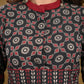 Black And Red Ajrakh Combination Top with Maroon Chinese Collar