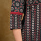 Black And Red Ajrakh Combination Top with Maroon Chinese Collar