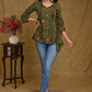 Green Ajrakh Crossover Top with Pink Mirror Work
