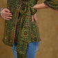 Green Ajrakh Crossover Top with Pink Mirror Work