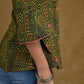 Green Ajrakh Crossover Top with Pink Mirror Work