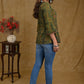 Green Ajrakh Crossover Top with Pink Mirror Work