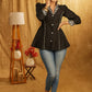 Elegant Black Top with Printed Collar, Printed Buttons & Printed Facing on Sleeves.