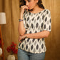 Grey Ikat Top with Grey Buttons and Elastic