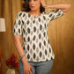 Grey Ikat Top with Grey Buttons and Elastic