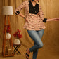 Exclusive Animal Print Top with with Black Cuffs and Wooden Buttons