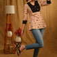 Exclusive Animal Print Top with with Black Cuffs and Wooden Buttons