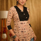 Exclusive Animal Print Top with with Black Cuffs and Wooden Buttons