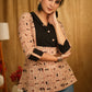 Exclusive Animal Print Top with with Black Cuffs and Wooden Buttons