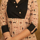 Exclusive Animal Print Top with with Black Cuffs and Wooden Buttons