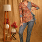 Classy Kalamkari and Indigo Combination Overlap Casual Top with Side Tie-Up