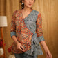 Classy Kalamkari and Indigo Combination Overlap Casual Top with Side Tie-Up