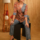 Classy Kalamkari and Indigo Combination Overlap Casual Top with Side Tie-Up