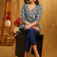 Classy Floral Kantha Indigo Crossover Top with Beautiful Embroidery on Hems