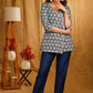 Classy Floral Kantha Indigo Crossover Top with Beautiful Embroidery on Hems
