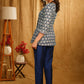Classy Floral Kantha Indigo Crossover Top with Beautiful Embroidery on Hems