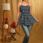 Casual Indigo Strappy Top with Pleats on Yoke
