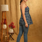 Casual Indigo Strappy Top with Pleats on Yoke