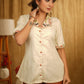 off-White Top with Embroidery on Collar and Buttons