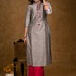 Classy Grey Cotton Silk Kurta with Sequence Hand Embroidery with Pink Palazzo -2 Piece