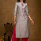 Classy Grey Cotton Silk Kurta with Sequence Hand Embroidery with Pink Palazzo -2 Piece
