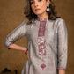 Classy Grey Cotton Silk Kurta with Sequence Hand Embroidery with Pink Palazzo -2 Piece