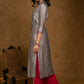 Classy Grey Cotton Silk Kurta with Sequence Hand Embroidery with Pink Palazzo -2 Piece