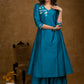 A Line Firozi Cotton Silk Kurta with Beautiful Glass Bead Embroidery and Palazzo - 2 Piece