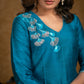 A Line Firozi Cotton Silk Kurta with Beautiful Glass Bead Embroidery and Palazzo - 2 Piece