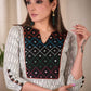 Graceful Straight Cut Ikat Kurta with Hand Embroidered Mirror Work On the Yoke and Beaded Sleeves