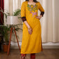 Elegant Straight Cut Mustard and Ikat Combination Kurta With Authentic Hand Gond Painting on the Yoke