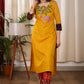 Elegant Straight Cut Mustard and Ikat Combination Kurta With Authentic Hand Gond Painting on the Yoke