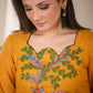 Elegant Straight Cut Mustard and Ikat Combination Kurta With Authentic Hand Gond Painting on the Yoke