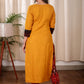 Elegant Straight Cut Mustard and Ikat Combination Kurta With Authentic Hand Gond Painting on the Yoke