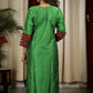 Straight Cut Green Cotton Silk Kurta with Ajrakh and Embroidered Patch Work