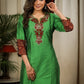 Straight Cut Green Cotton Silk Kurta with Ajrakh and Embroidered Patch Work
