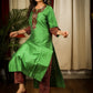 Straight Cut Green Cotton Silk Kurta with Ajrakh and Embroidered Patch Work