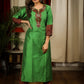 Straight Cut Green Cotton Silk Kurta with Ajrakh and Embroidered Patch Work
