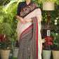 Regal cotton line Ajrakh saree with cream Pallu and Kalamkari border