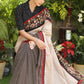 Regal cotton line Ajrakh saree with cream Pallu and Kalamkari border