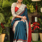 Exceptional Teal blue Cotton saree with Madhubani printed border