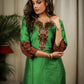 Straight Cut Green Cotton Silk Kurta with Ajrakh and Embroidered Patch Work