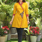 Beautiful Mustard Overlap Tunic with Contrast Border and Kutch Mirror Work Detailing