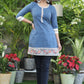 Smart Blue Tunic with Hand Painted Fish Border