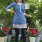Smart Blue Tunic with Hand Painted Fish Border