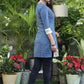 Smart Blue Tunic with Hand Painted Fish Border