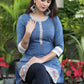 Smart Blue Tunic with Hand Painted Fish Border