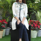 Trendy Cotton off White Shirt Tunic with Flower Printed Yoke and Sleeves