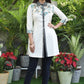 Trendy Cotton off White Shirt Tunic with Flower Printed Yoke and Sleeves